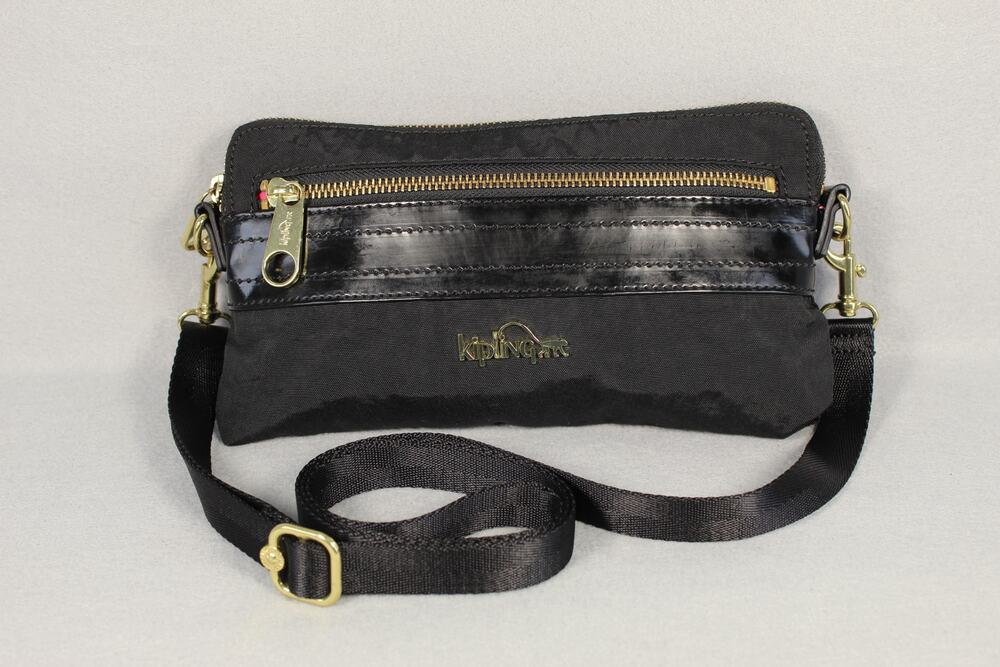 Kipling lani Black Patent Nylon Combo Crossbody Bag Gold Hardware Zipper Pocket